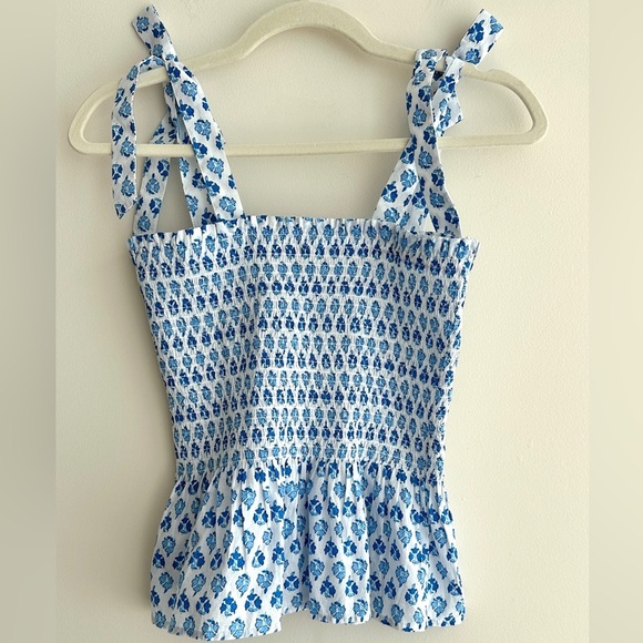 J. Crew Smocked Tie-Shoulder Tank Top, Blue and White, Size XS - Picture 14 of 16